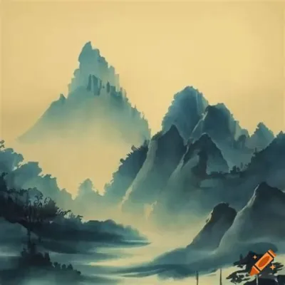 The Spirit of the Mountains - Ink Painting and Tranquil Landscape